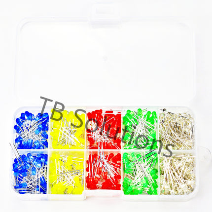 LED-Sortiment, 3 mm, 500 pcs., rot, blau, gelb, grün, weiß