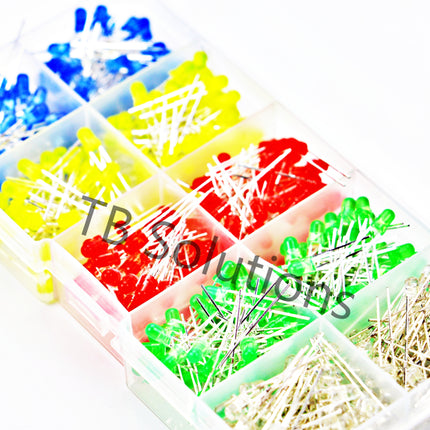 LED-Sortiment, 3 mm, 500 pcs., rot, blau, gelb, grün, weiß