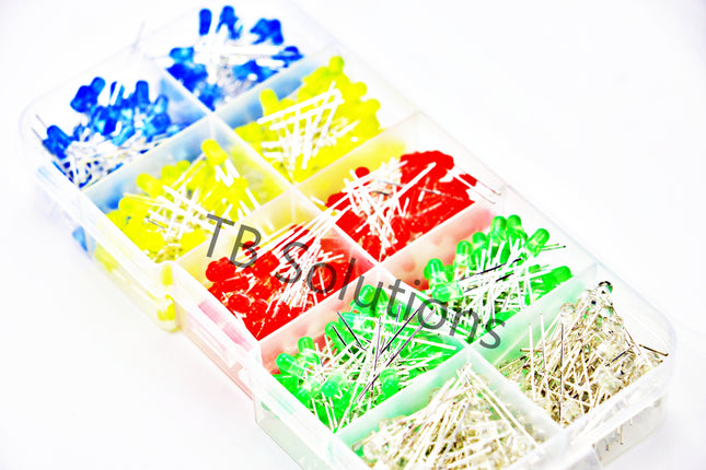 LED-Sortiment, 3 mm, 500 pcs., rot, blau, gelb, grün, weiß