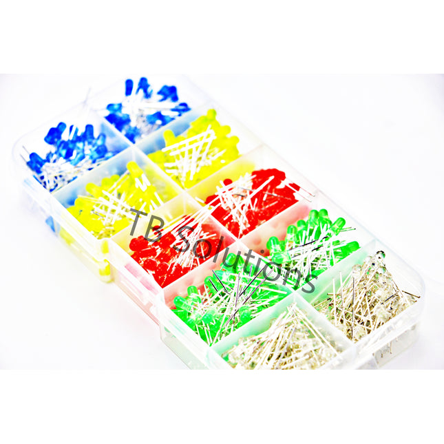 LED-Sortiment, 3 mm, 500 pcs., rot, blau, gelb, grün, weiß