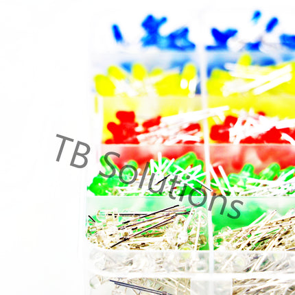 LED-Sortiment, 3 mm, 500 pcs., rot, blau, gelb, grün, weiß